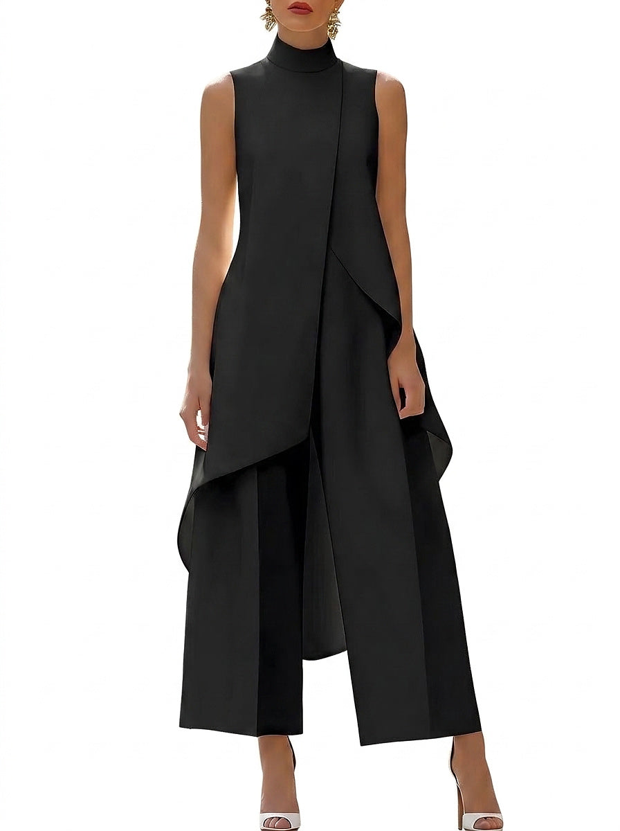 Ärmelloses Damen-Tunika-Set mit hohem Kragen und asymmetrischem Schnitt-Sets for women-Alpenkind