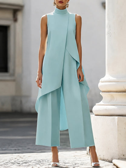 Ärmelloses Damen-Tunika-Set mit hohem Kragen und asymmetrischem Schnitt-Sets for women-Alpenkind