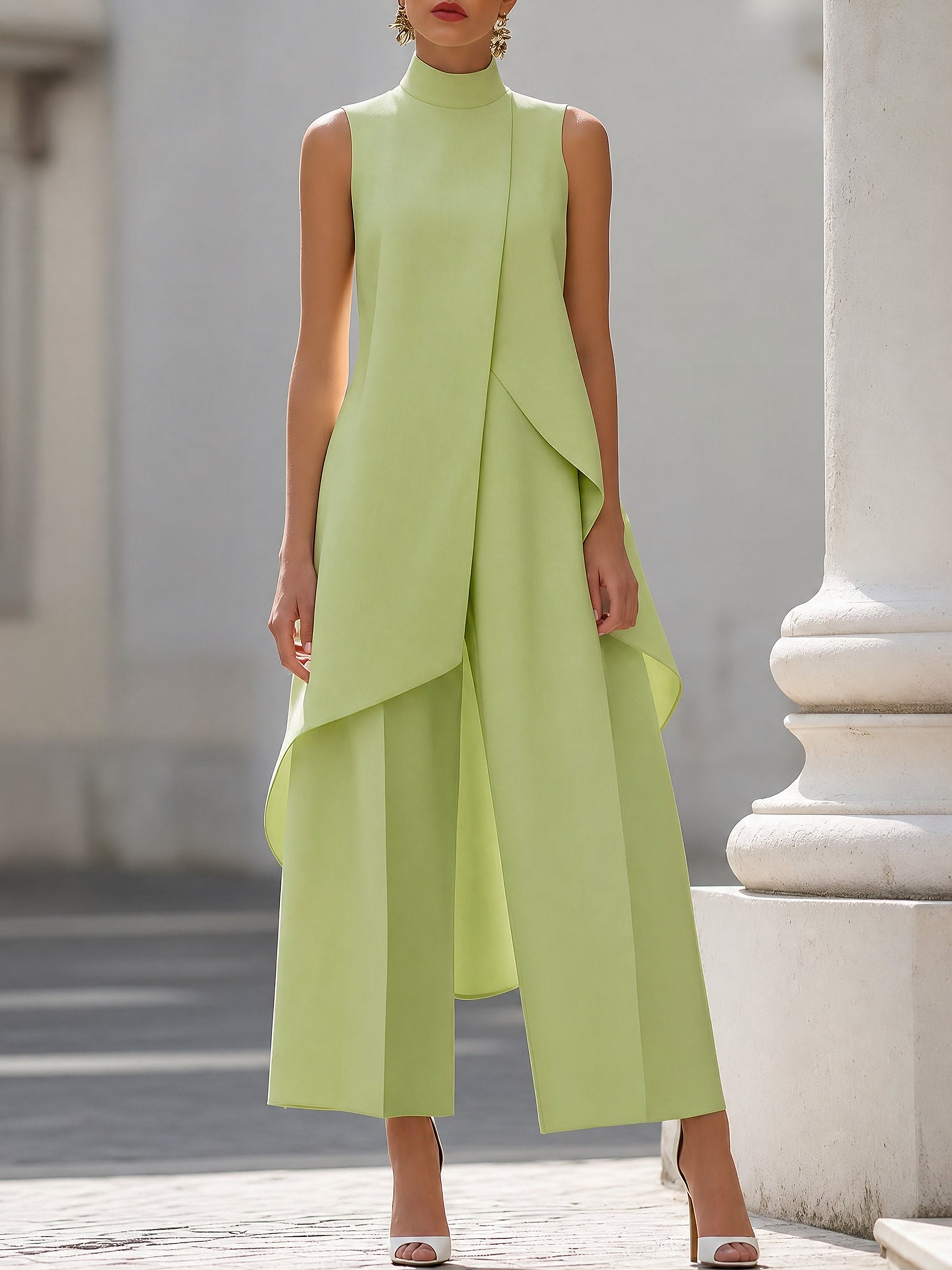 Ärmelloses Damen-Tunika-Set mit hohem Kragen und asymmetrischem Schnitt-Sets for women-Alpenkind
