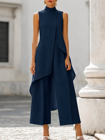 Ärmelloses Damen-Tunika-Set mit hohem Kragen und asymmetrischem Schnitt-Sets for women-Alpenkind