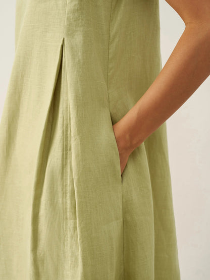 Ärmelloses Leinen-Midikleid mit V-Ausschnitt für Damen-Midi Dress-Alpenkind