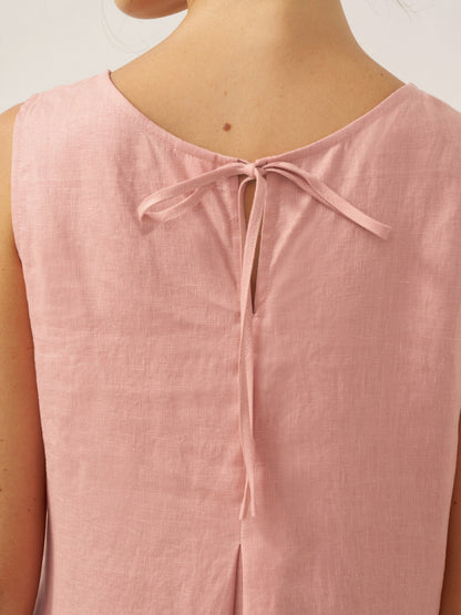 Ärmelloses Leinen-Midikleid mit V-Ausschnitt für Damen-Midi Dress-Alpenkind