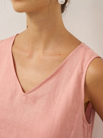 Ärmelloses Leinen-Midikleid mit V-Ausschnitt für Damen-Midi Dress-Alpenkind