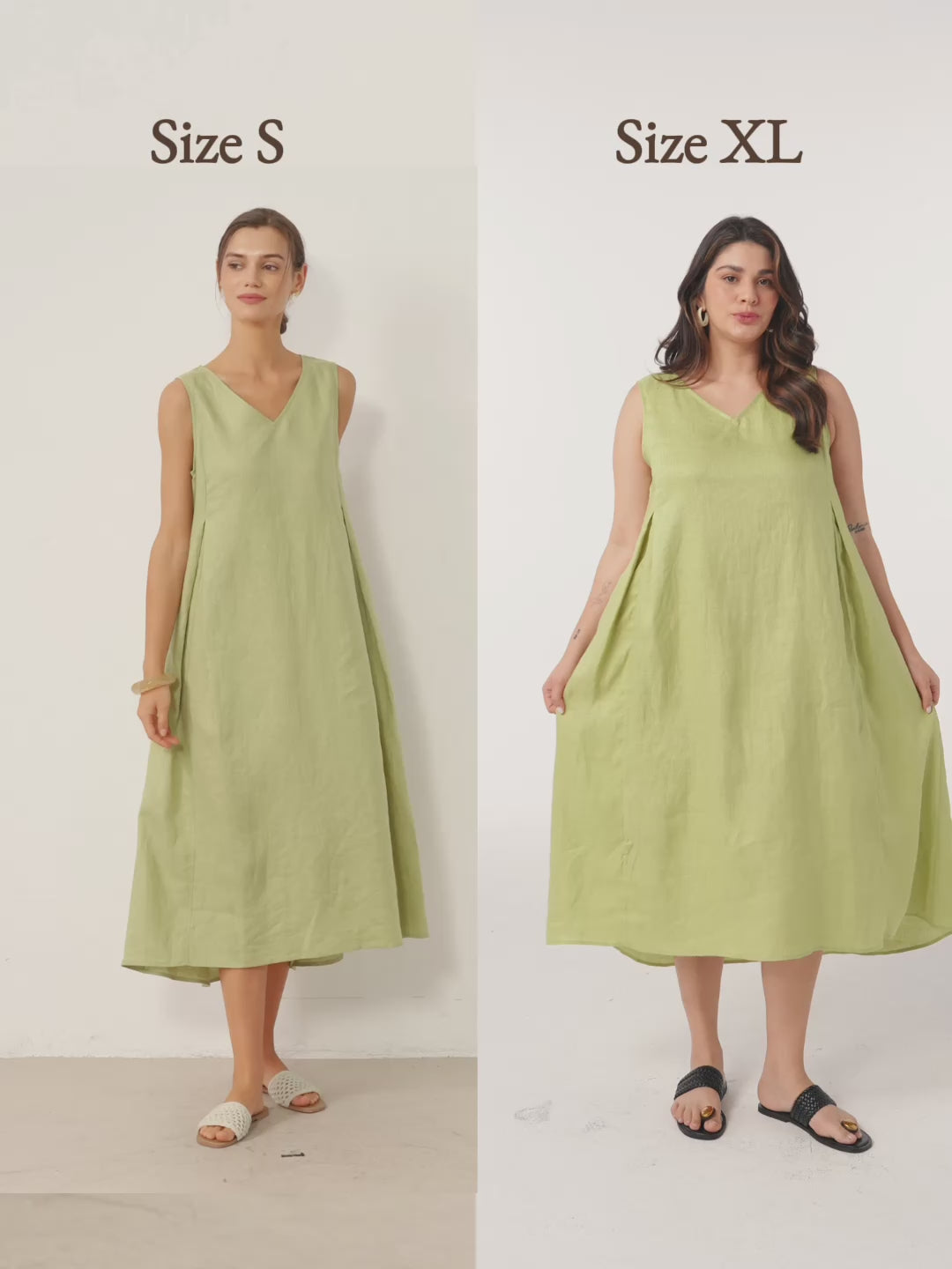 Ärmelloses Leinen-Midikleid mit V-Ausschnitt für Damen-Midi Dress-Alpenkind