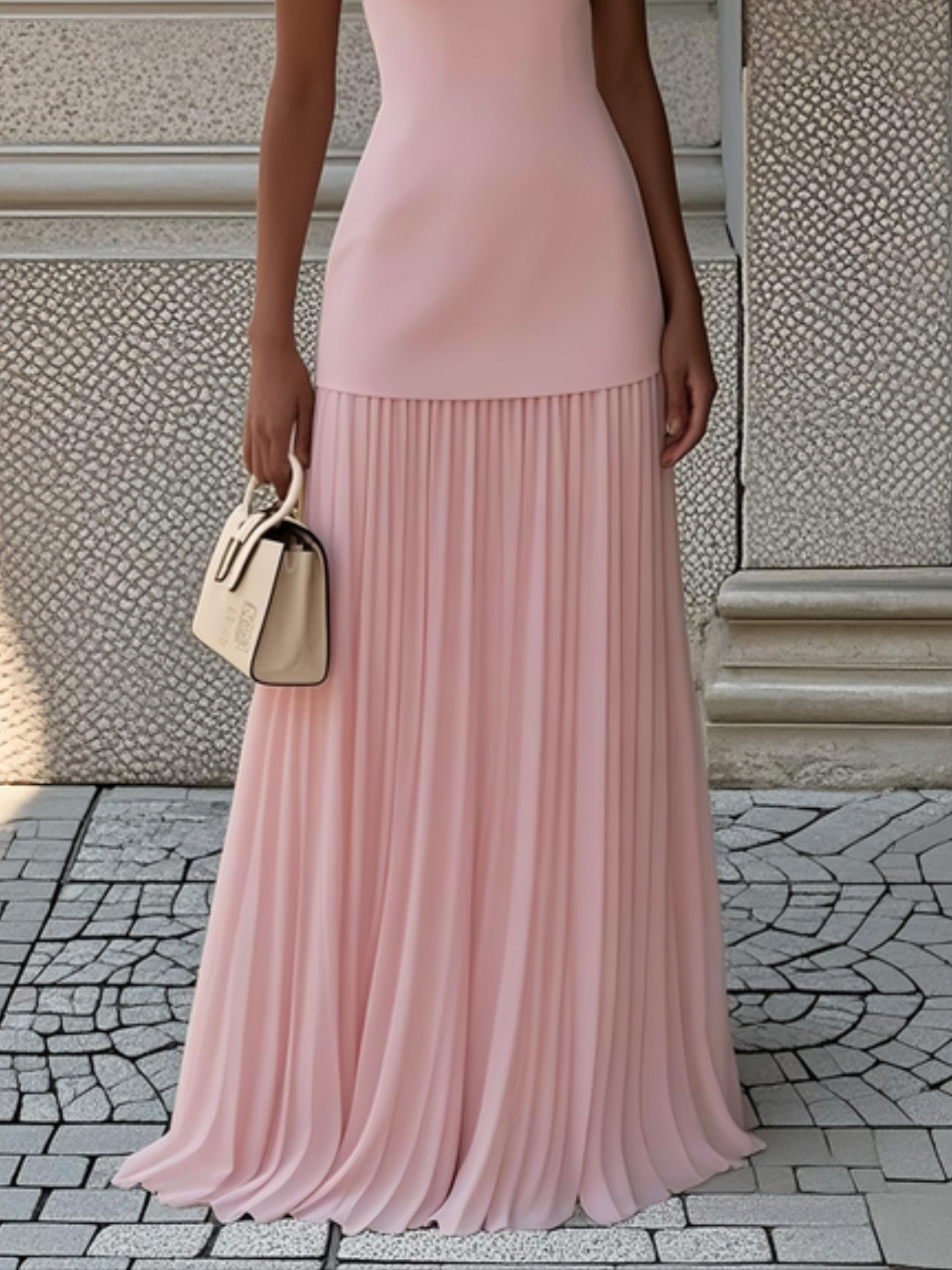 Ärmelloses Maxi-Kleid für Damen mit Plisseerock-Maxi Dress-Alpenkind