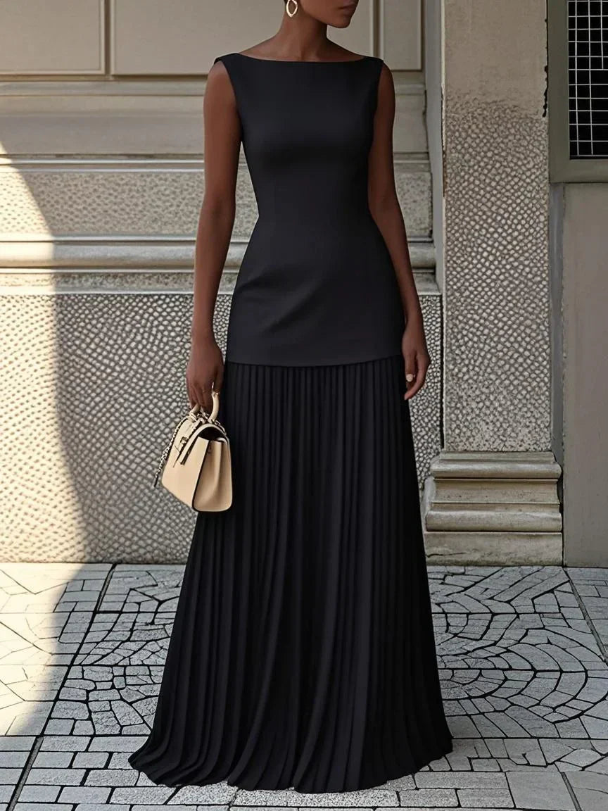 Ärmelloses Maxi-Kleid für Damen mit Plisseerock-Maxi Dress-Alpenkind