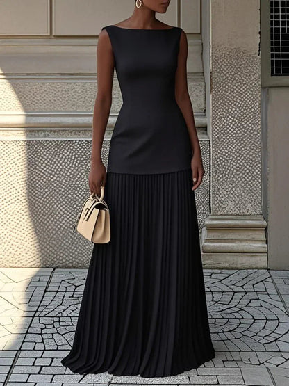Ärmelloses Maxi-Kleid für Damen mit Plisseerock-Maxi Dress-Alpenkind