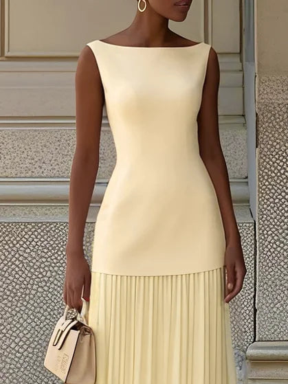 Ärmelloses Maxi-Kleid für Damen mit Plisseerock-Maxi Dress-Alpenkind