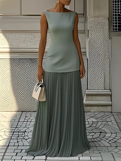 Ärmelloses Maxi-Kleid für Damen mit Plisseerock-Maxi Dress-Alpenkind