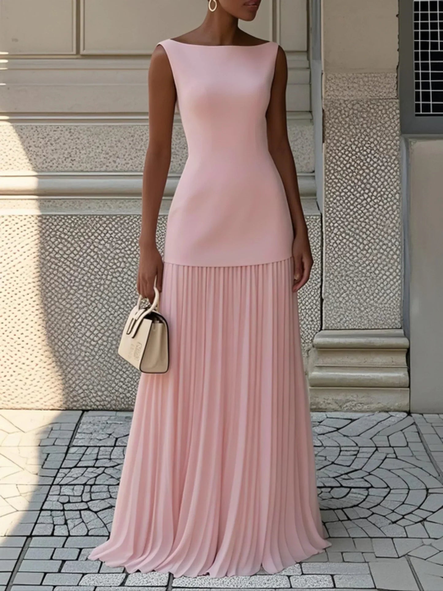 Ärmelloses Maxi-Kleid für Damen mit Plisseerock-Maxi Dress-Alpenkind