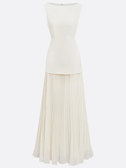 Ärmelloses Maxi-Kleid für Damen mit Plisseerock-Maxi Dress-Alpenkind