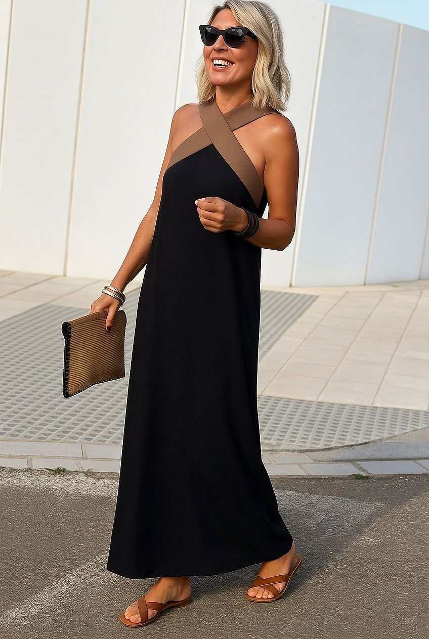 Ärmelloses Maxi-Kleid mit Überkreuz-Ausschnitt für Damen-Maxi Dress-Alpenkind