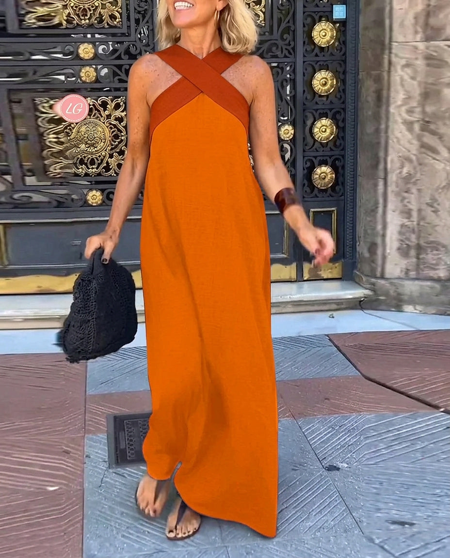 Ärmelloses Maxi-Kleid mit Überkreuz-Ausschnitt für Damen-Maxi Dress-Alpenkind