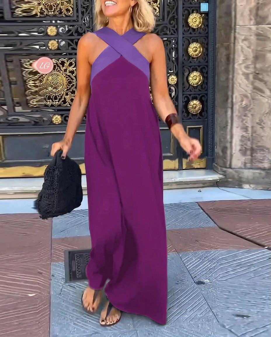 Ärmelloses Maxi-Kleid mit Überkreuz-Ausschnitt für Damen-Maxi Dress-Alpenkind