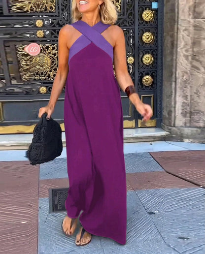 Ärmelloses Maxi-Kleid mit Überkreuz-Ausschnitt für Damen-Maxi Dress-Alpenkind