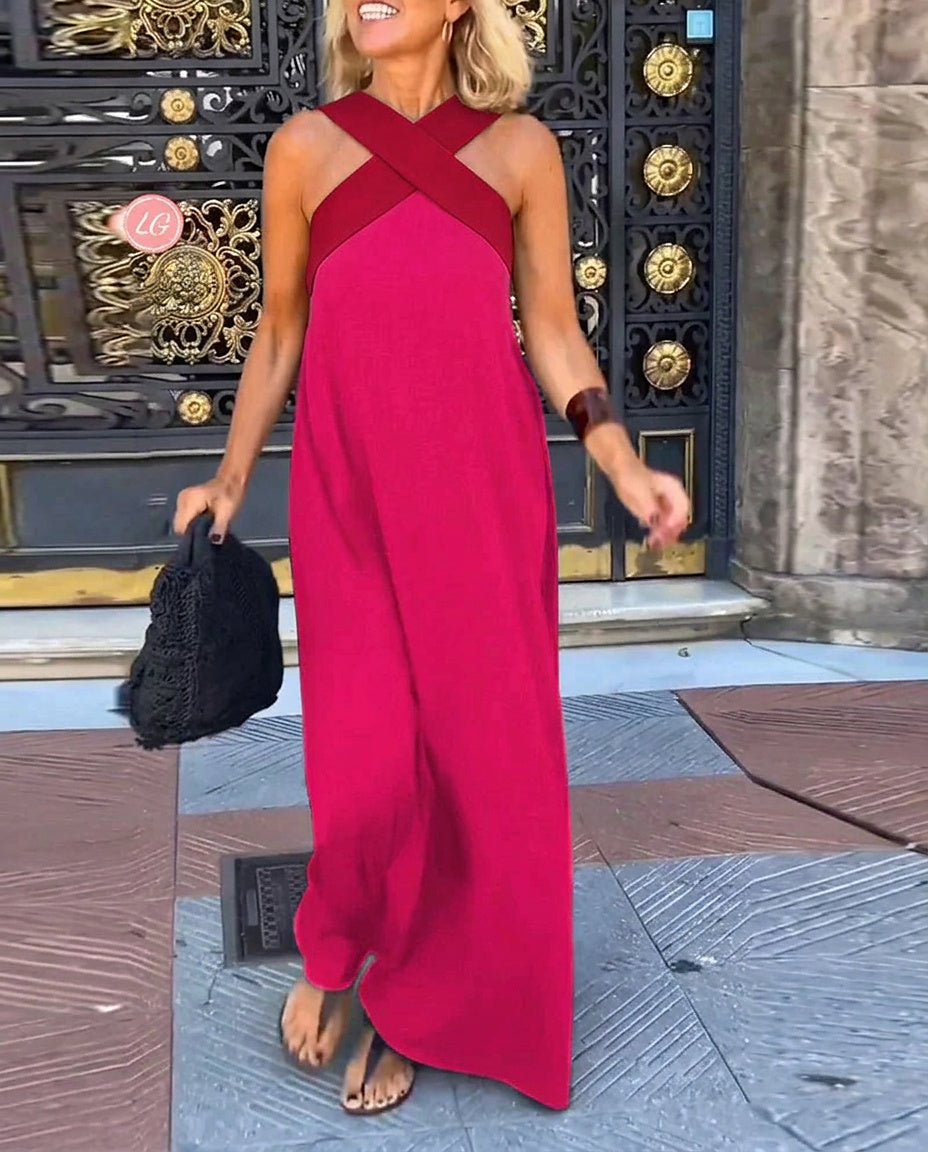 Ärmelloses Maxi-Kleid mit Überkreuz-Ausschnitt für Damen-Maxi Dress-Alpenkind