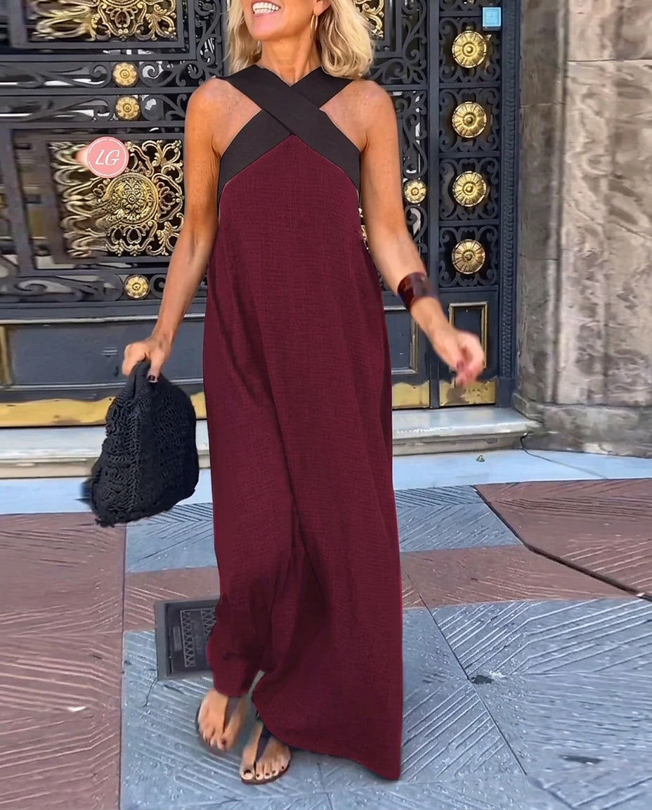 Ärmelloses Maxi-Kleid mit Überkreuz-Ausschnitt für Damen-Maxi Dress-Alpenkind