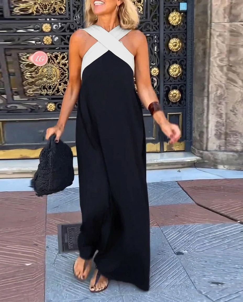 Ärmelloses Maxi-Kleid mit Überkreuz-Ausschnitt für Damen-Maxi Dress-Alpenkind
