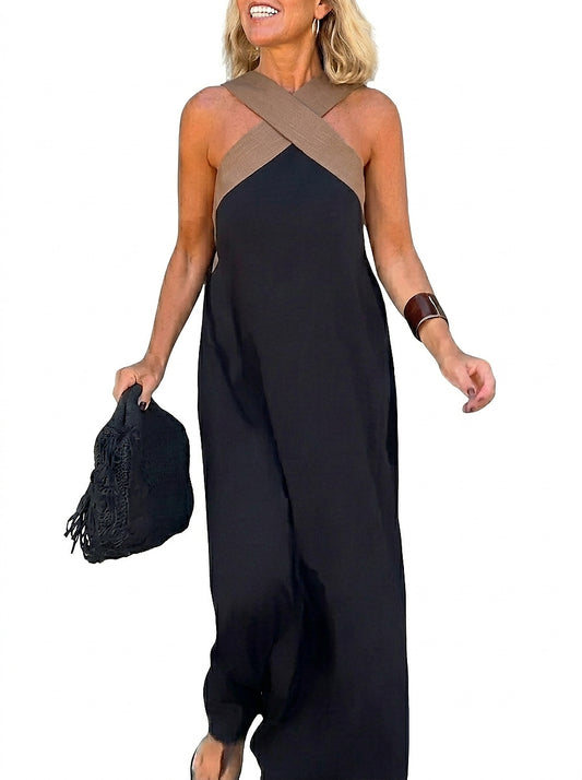 Ärmelloses Maxi-Kleid mit Überkreuz-Ausschnitt für Damen-Maxi Dress-Alpenkind