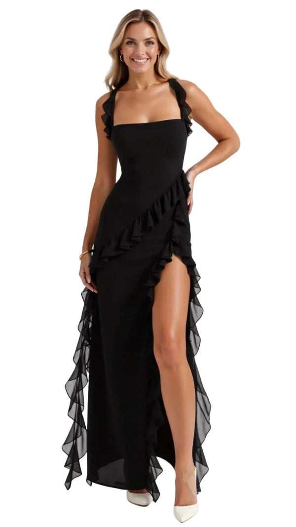Ärmelloses Maxikleid für Damen mit Rüschenbesatz-Maxi Dress-Alpenkind