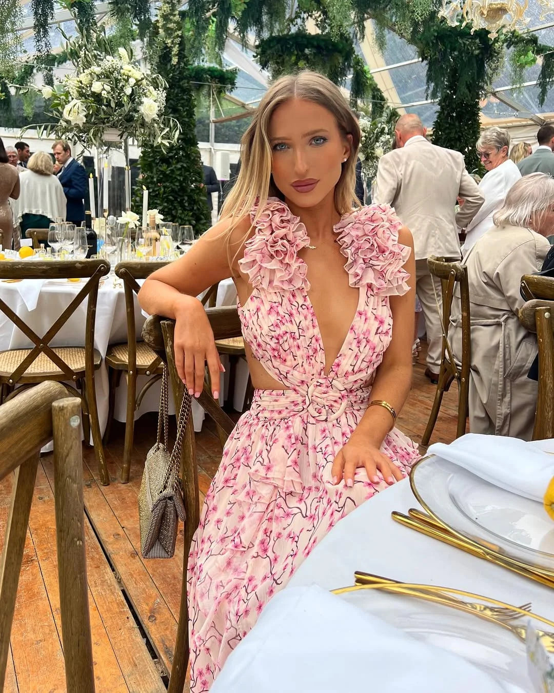 Ärmelloses Maxikleid mit Blumenmuster für Damen-Maxi Dress-Alpenkind