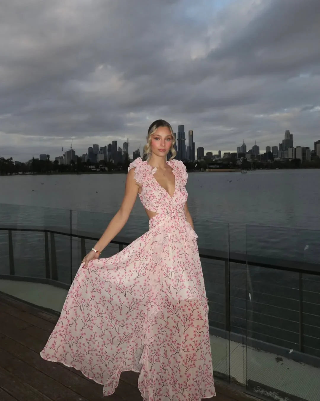 Ärmelloses Maxikleid mit Blumenmuster für Damen-Maxi Dress-Alpenkind