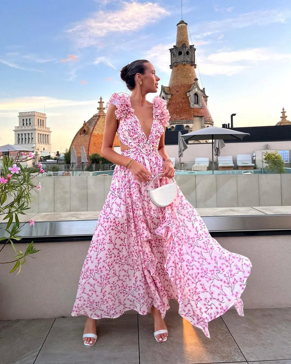 Ärmelloses Maxikleid mit Blumenmuster für Damen-Maxi Dress-Alpenkind