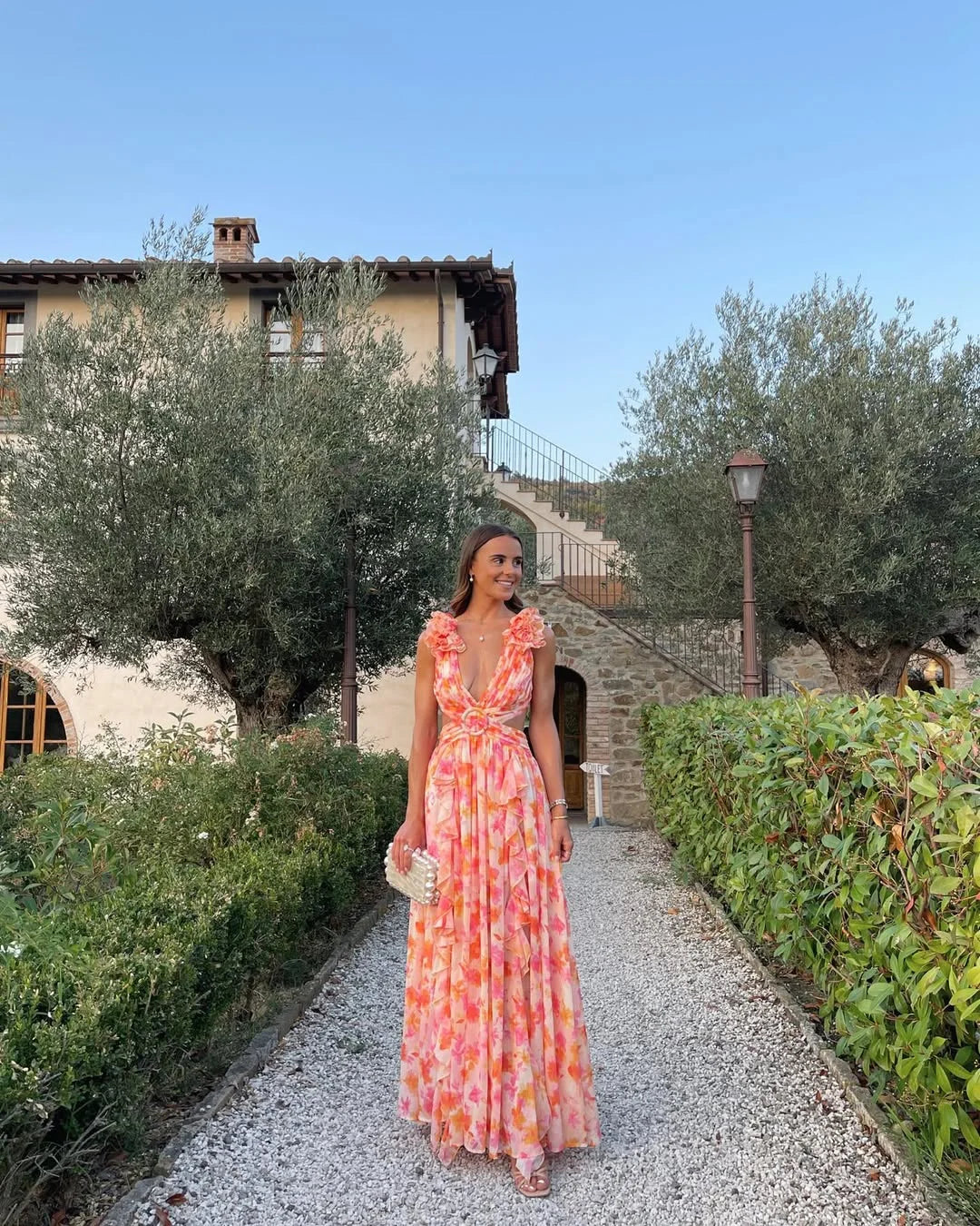 Ärmelloses Maxikleid mit Blumenmuster für Damen-Maxi Dress-Alpenkind