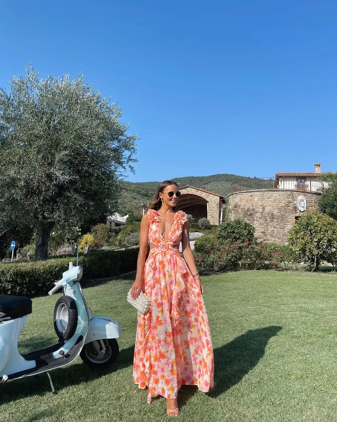 Ärmelloses Maxikleid mit Blumenmuster für Damen-Maxi Dress-Alpenkind