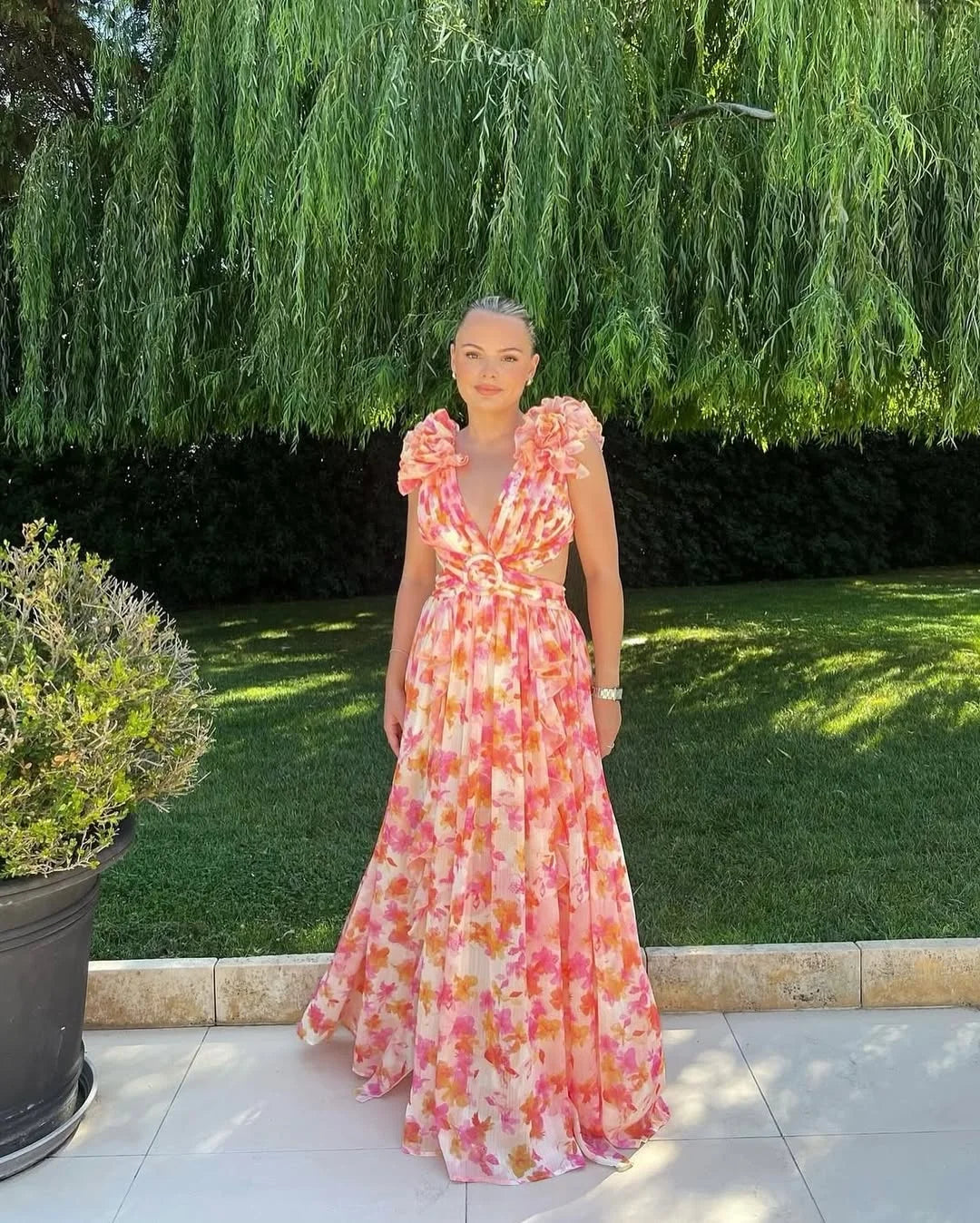 Ärmelloses Maxikleid mit Blumenmuster für Damen-Maxi Dress-Alpenkind