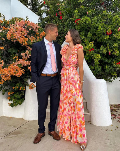 Ärmelloses Maxikleid mit Blumenmuster für Damen-Maxi Dress-Alpenkind