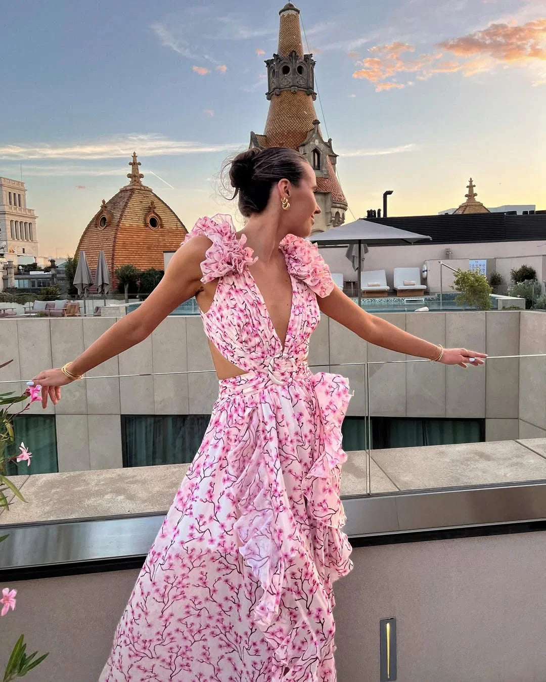 Ärmelloses Maxikleid mit Blumenmuster für Damen-Maxi Dress-Alpenkind