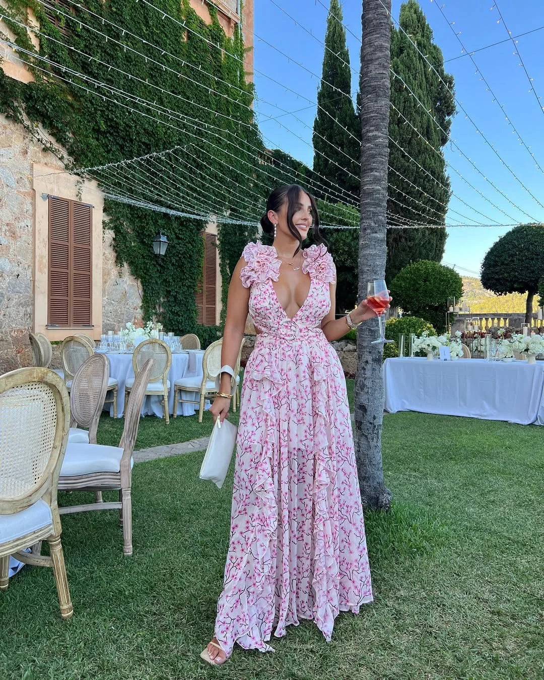 Ärmelloses Maxikleid mit Blumenmuster für Damen-Maxi Dress-Alpenkind