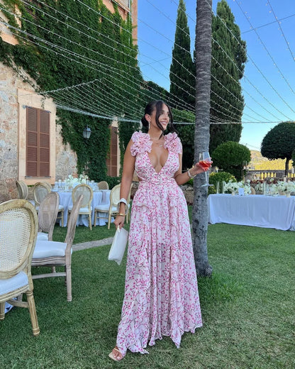 Ärmelloses Maxikleid mit Blumenmuster für Damen-Maxi Dress-Alpenkind