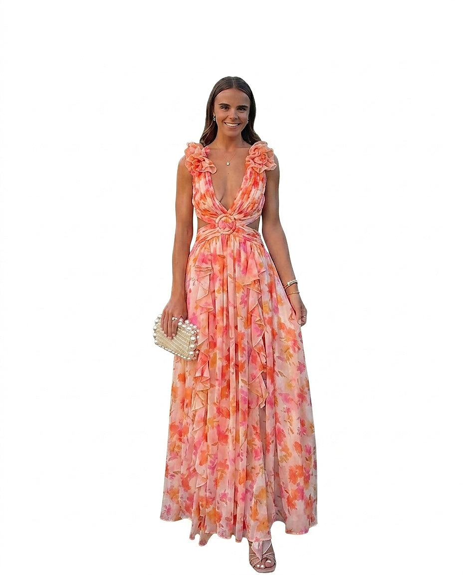 Ärmelloses Maxikleid mit Blumenmuster für Damen-Maxi Dress-Alpenkind