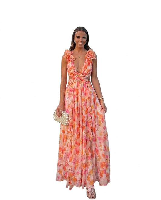 Ärmelloses Maxikleid mit Blumenmuster für Damen-Maxi Dress-Alpenkind