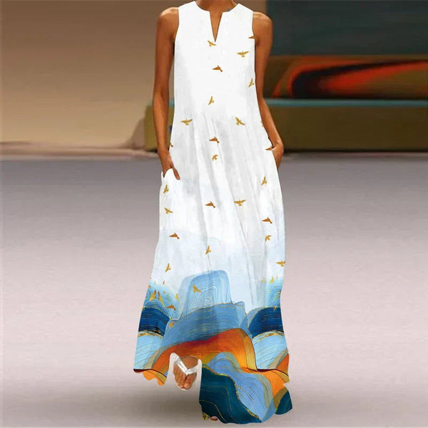 Ärmelloses Maxikleid mit Schmetterlingsdruck für Damen-Maxi Dress-Alpenkind