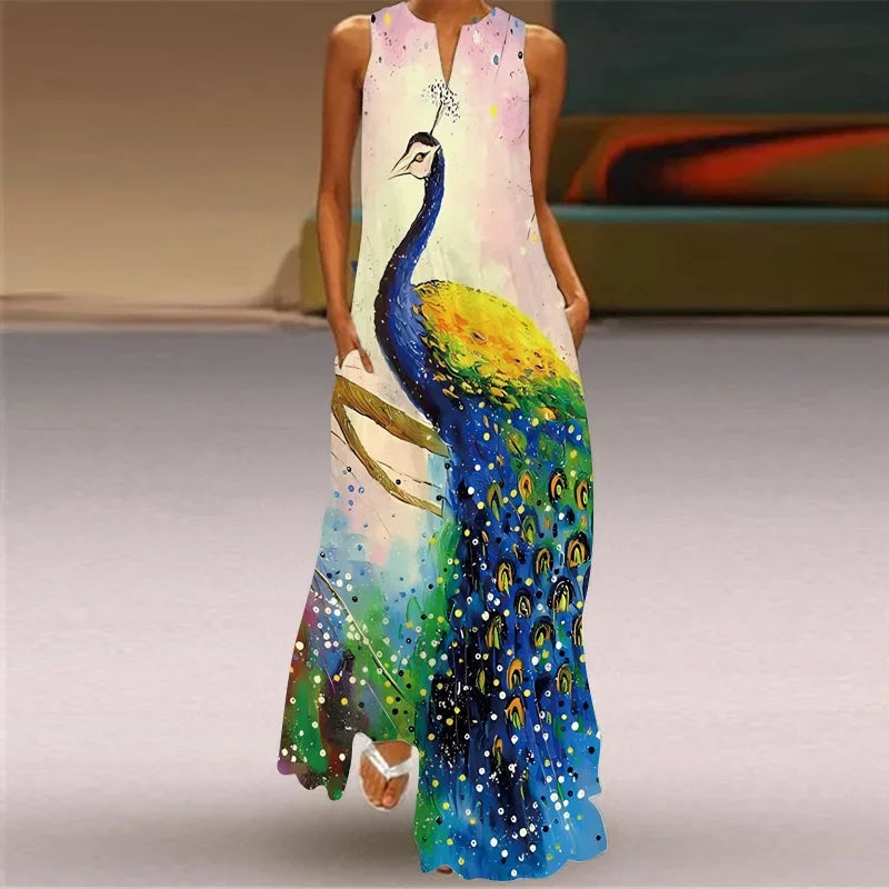 Ärmelloses Maxikleid mit Schmetterlingsdruck für Damen-Maxi Dress-Alpenkind