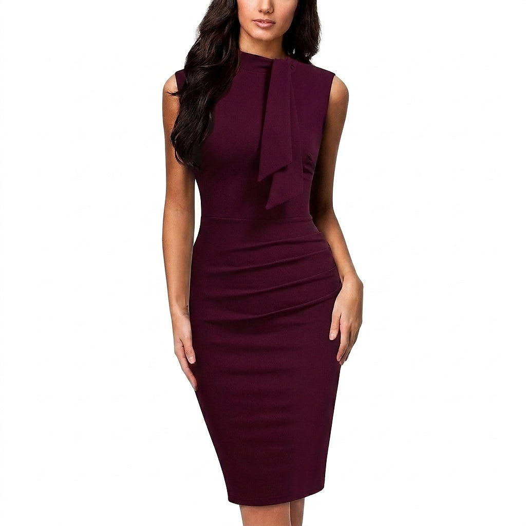 Ärmelloses Midi-Etuikleid für Damen mit Bindedetail am Ausschnitt-Midi Dress-Alpenkind