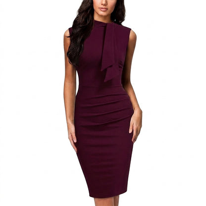 Ärmelloses Midi-Etuikleid für Damen mit Bindedetail am Ausschnitt-Midi Dress-Alpenkind