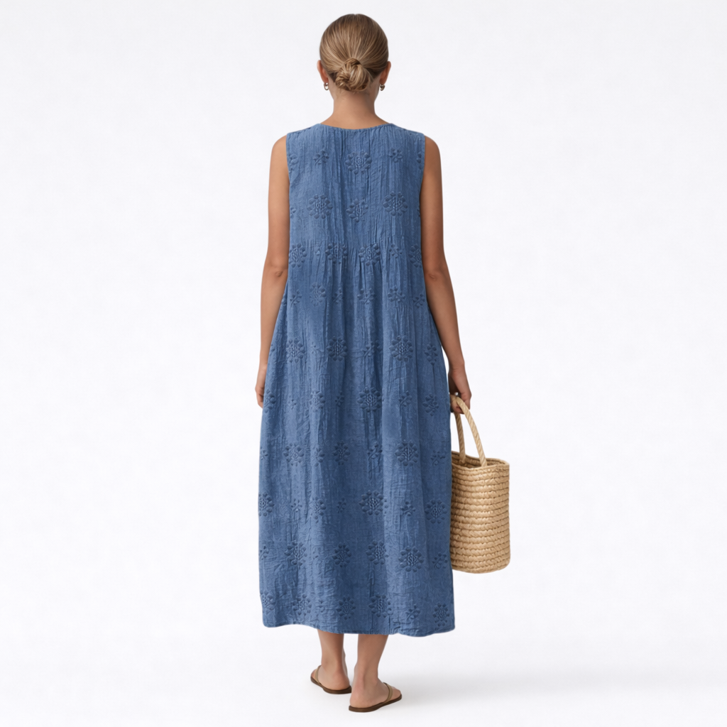 Ärmelloses Midi-Kleid für Damen mit Lochstickerei-Midi Dress-Alpenkind
