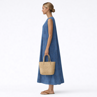 Ärmelloses Midi-Kleid für Damen mit Lochstickerei-Midi Dress-Alpenkind