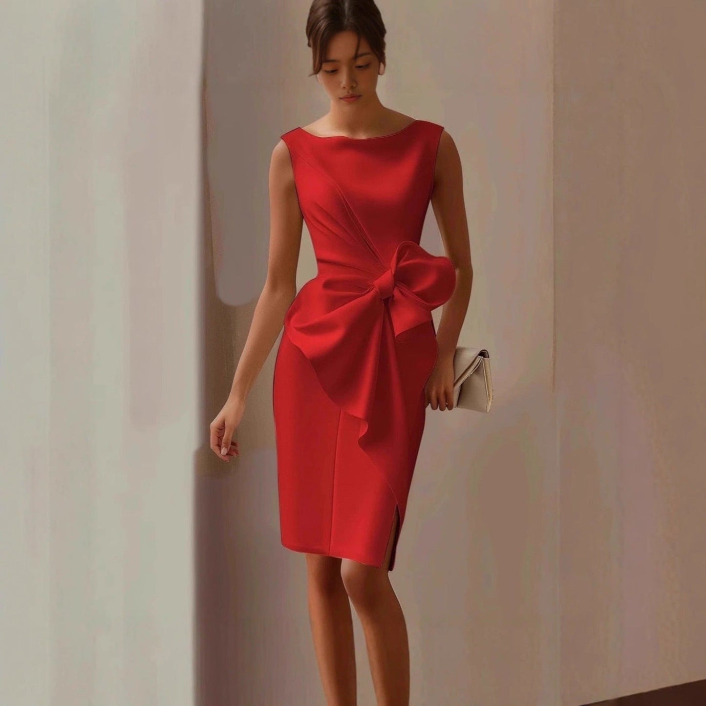 Ärmelloses Midi-Kleid für Damen mit Schleifendetail-Midi Dress-Alpenkind