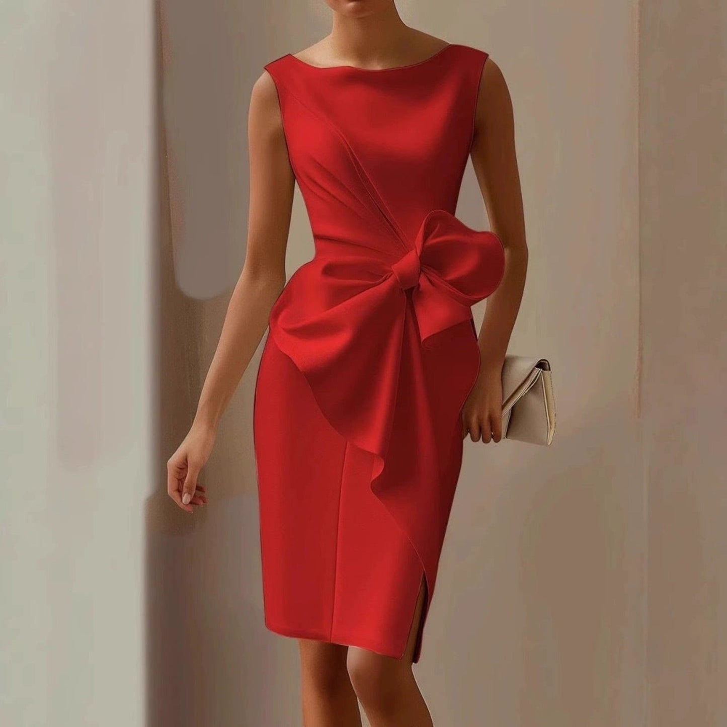 Ärmelloses Midi-Kleid für Damen mit Schleifendetail-Midi Dress-Alpenkind
