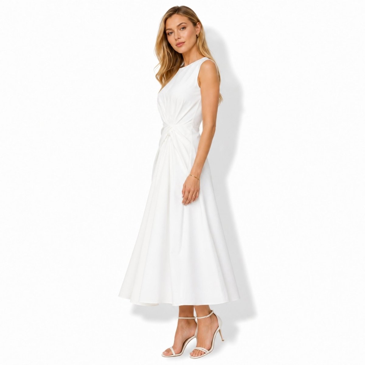 Ärmelloses Midi-Kleid für Damen mit seitlichem Knoten-Midi Dress-Alpenkind