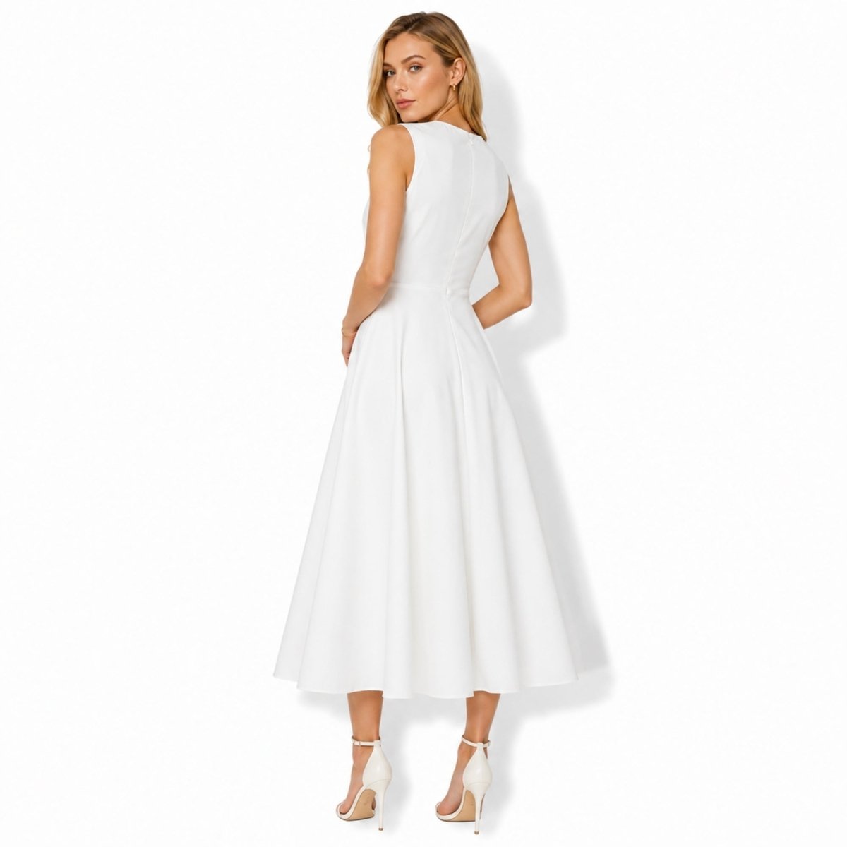 Ärmelloses Midi-Kleid für Damen mit seitlichem Knoten-Midi Dress-Alpenkind