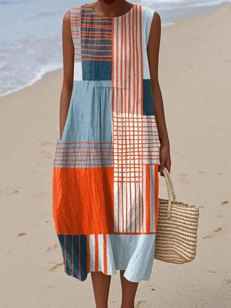 Ärmelloses Midikleid für Damen mit geometrischem Print-Midi Dress-Alpenkind
