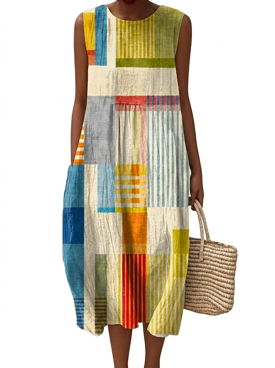 Ärmelloses Midikleid für Damen mit geometrischem Print-Midi Dress-Alpenkind