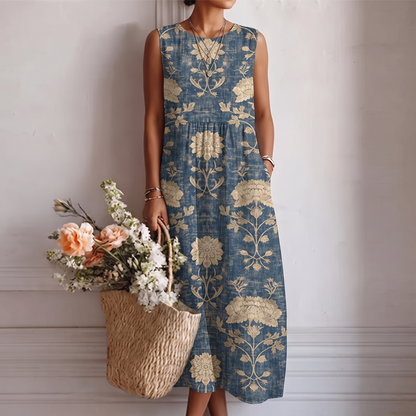 Ärmelloses Midikleid mit Blumenmuster für Damen-Midi Dress-Alpenkind