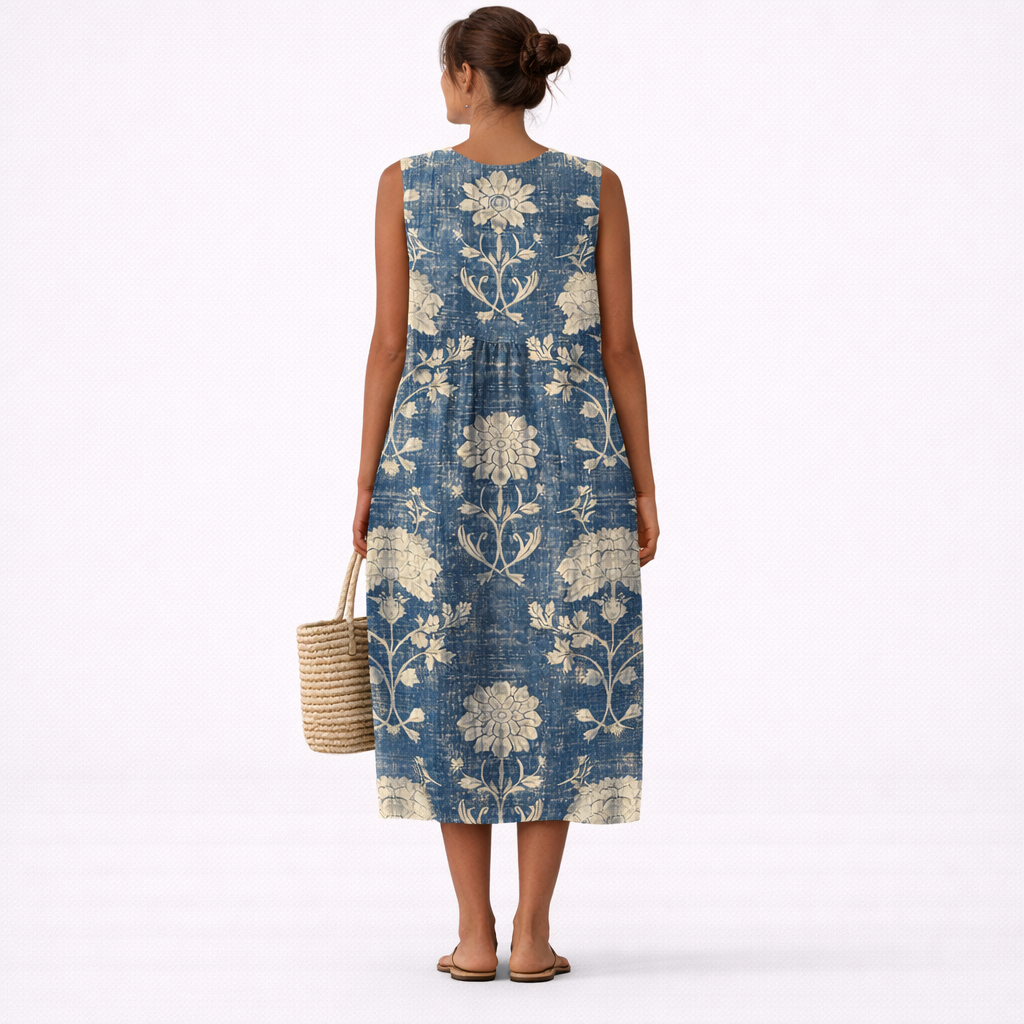 Ärmelloses Midikleid mit Blumenmuster für Damen-Midi Dress-Alpenkind